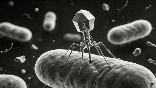 The bacteriophage image clearly shows how bacteriophages inject genetic material into bacterial cells.