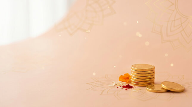 Akshaya Tritiya Celebration Background with Gold Coins and Kumkum