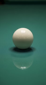 White Cue Ball on Green Billiard Table with Reflection.