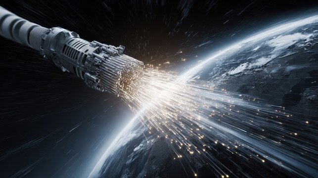 High-speed internet access provided through cable, fiber-optic, DSL, or satellite.