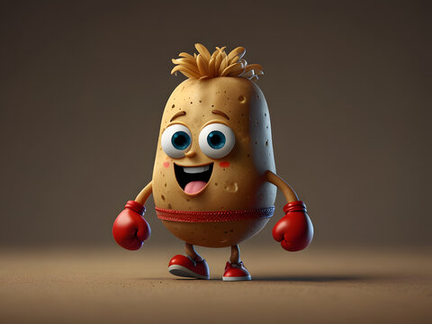 Cute dangerous potato boxing player character design