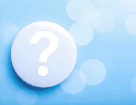 a glossy white circular button featuring a bold black question mark symbol, isolated on a clean, neutral background