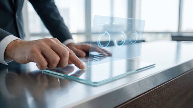 Business professional using digital touchscreen Interface