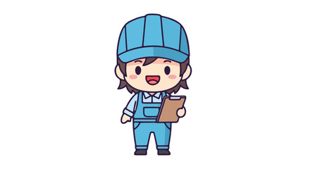 Fototapeta premium A cheerful professional worker in blue uniform with hard hat and clipboard, symbolizing diligent service and dedication, perfect for Labor's Day celebrations
