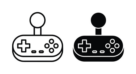 Retro game controller icons, vintage joystick and gamepad vector set, classic video game console equipment, black and white gaming symbols © MdShakil