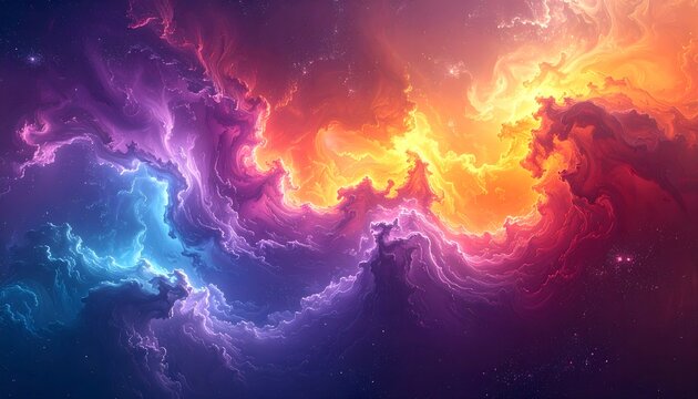 Cosmic storm with vibrant purple and orange nebula clouds in deep space