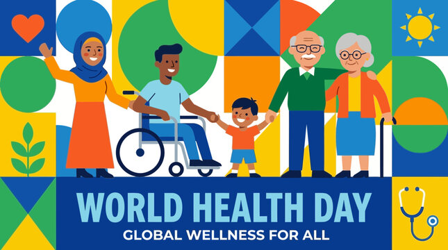 Diverse group of people celebrating World Health Day promoting global wellness for all