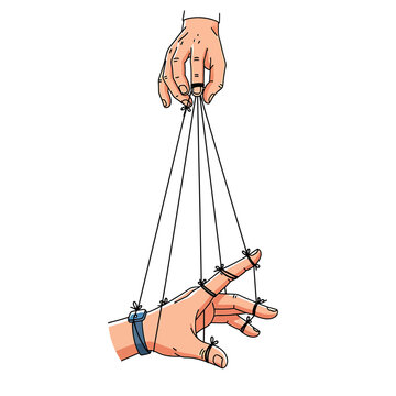 Puppet Master Hand Controlling Another Hand Vector Illustration