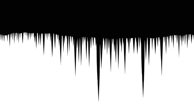 Black sound wave pattern on white background audio waveform illustration with sharp peaks and valleys