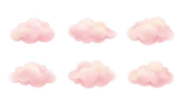  set of soft pink clouds on a white background