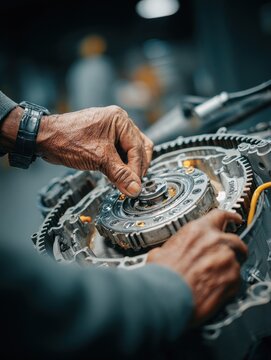 mechanic hands repairing engine
