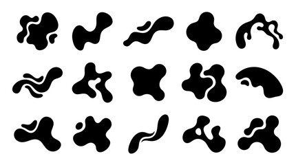 Fototapeta premium Abstract Black Blobs Splatters Liquid Shapes Fluid Organic Forms