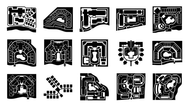 Architectural Site Plan Glyphs Icon Set for Real Estate, Urban Planning  Resorts