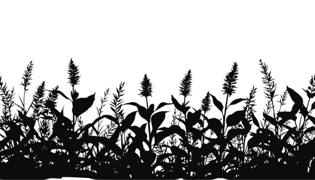 Grass silhouettes stretch across the bottom of the frame creating a dense and textured natural border that offers ample negative space above for custom text placement in various design compositions.