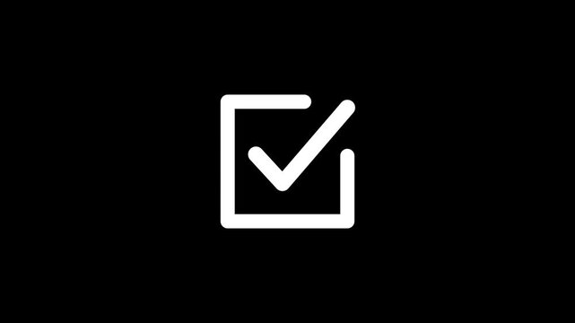 Check box check mark symbol animation. Animated reveal of checkmark icon on black background. check mark, tick, yes, or OK symbol