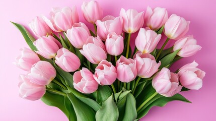 Obraz premium diffused. A bouquet of pink tulips arranged in a soft pastel composition, creating a spring floral aesthetic. gardening catalogs, home-decor guides, designed for gardening and botanical catalogs.