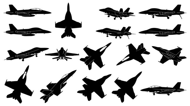 Military Aviation Fighter Jet Aircraft Silhouettes Vector Collection