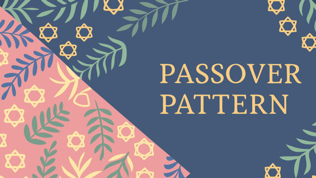 Passover celebration concept with layered flat shapes and jewish symbols in gold blue and pink hues