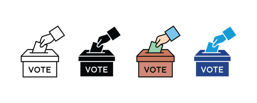 Hand putting ballot in vote box icon set. election and democracy concept symbol. Minimalist collection of voting and political choice symbols. Video