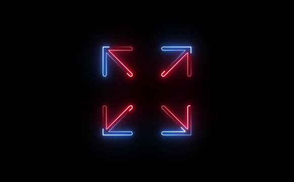 glowing neon fullscreen icon animation black background. 4K Video motion graphic animation. glowing  figure with three-way arrow symbol, showing adaptability, multitasking, decision direction,