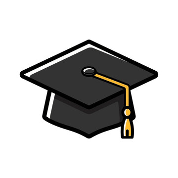 Cartoon graduation cap with yellow tassel a flat vector illustration representing education and aca