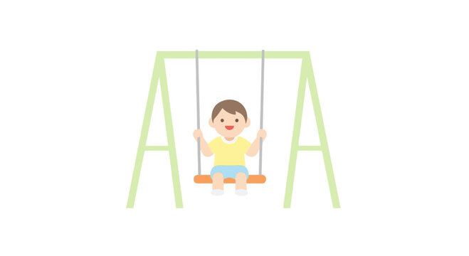 Little boy on a swing set.