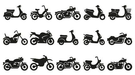 Fototapeta premium Automotive Motorcycles and Scooters Glyph Silhouette Icon Set