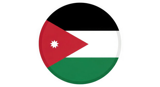 A circular emblem featuring the national flag of the hashemite kingdom of jordan in bold colors isolated on transparent background