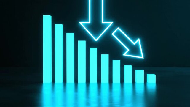 Neon Bar Chart with Downward Trend.