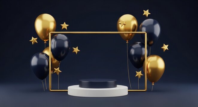 Elegant father's day background gold balloons minimalist podium for celebrations