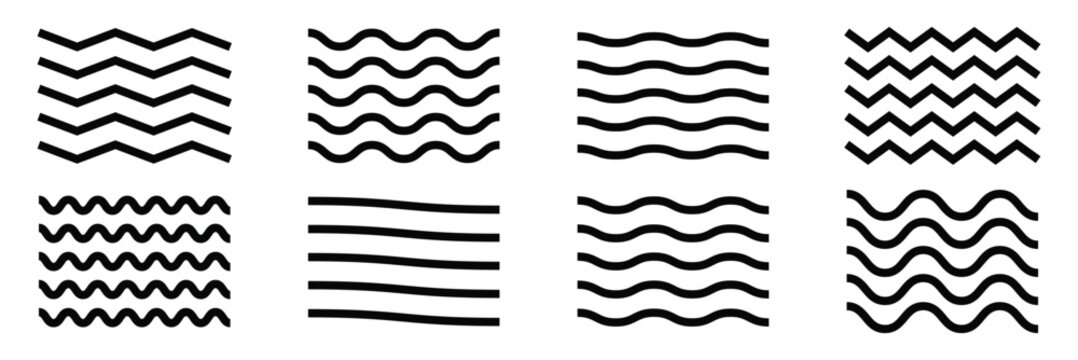 Wave line and wavy zigzag lines. Black underlines wavy curve zig zag line pattern in abstract style. Vector Illustration . EPS 10 .
