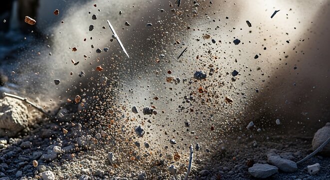 Explosion of Rocks and Dust Particles in Motion