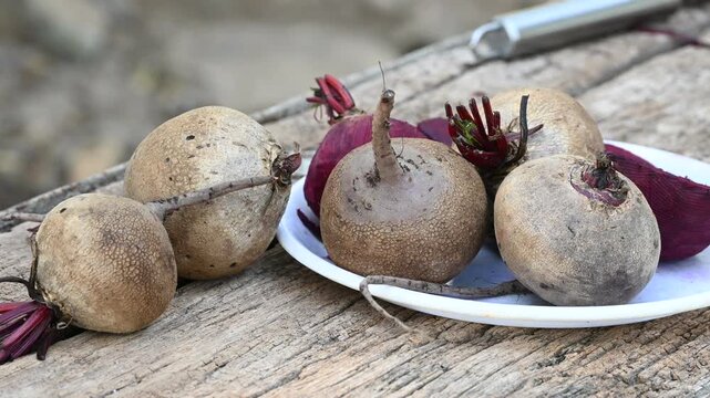 Fresh sliced beetroot on wooden surface. fresh beetroot on wooden background