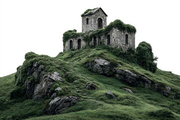 Naklejka premium Medieval Stone Tower Ruins on Rocky Hill