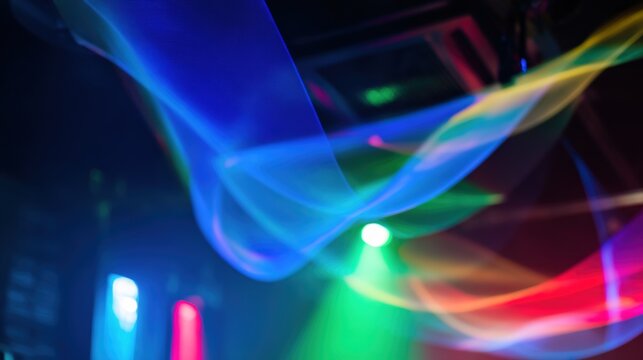 vibration. Vibrant nightclub scene with colorful lighting and abstract musical energy waves, capturing dynamic nocturnal energy. lifestyle magazines.