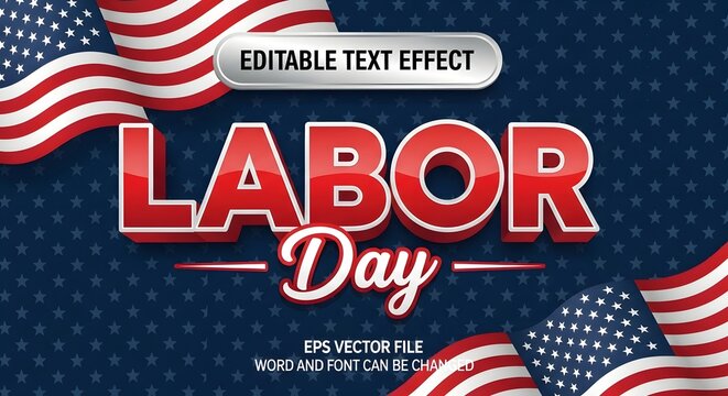 Labor day text effect with american flags and stars background