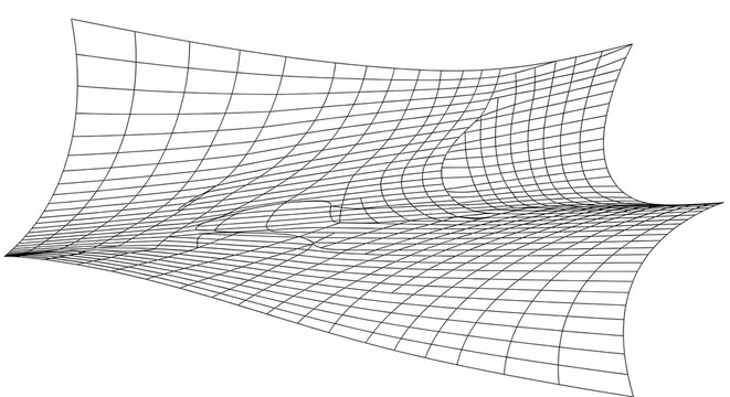 Geometric architectural design of a modern tensile structure with a grid overlay, showcasing its curved form and minimalist aesthetic in a bright, airy space.