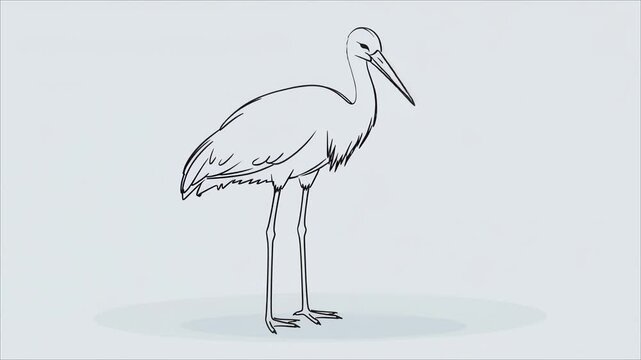 Minimalist Standing Stork Bird Outline Illustration