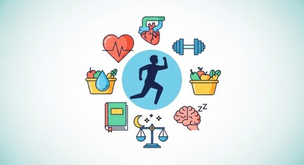 Fototapeta premium Wellness and Fitness Concepts Illustrated in Vibrant Icons Design