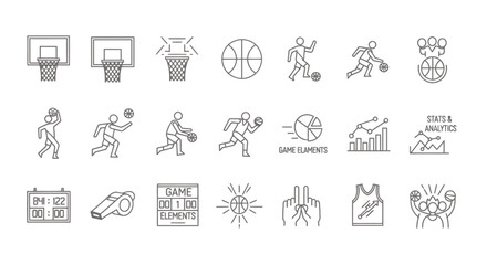 Fototapeta premium Dynamic sequence of basketball players practicing dribbles, passes, and shoots around hoops on a court with coaches and drills.