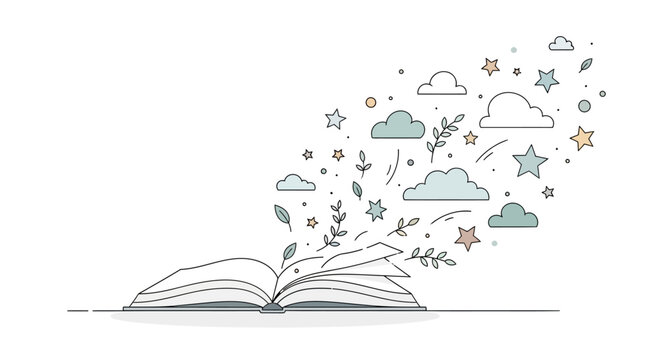 Open Book with Imagination Flying Out.