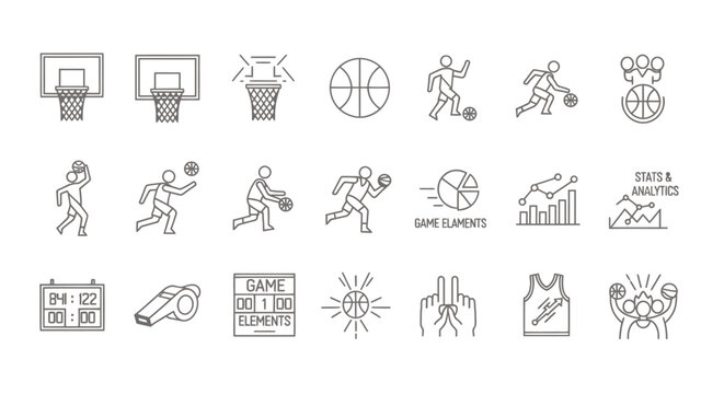 Dynamic sequence of basketball players practicing dribbles, passes, and shoots around hoops on a court with coaches and drills.