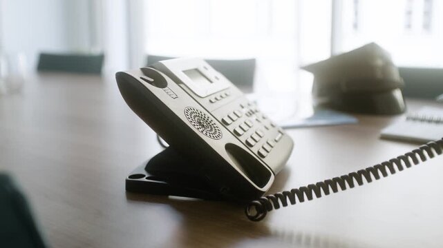 answering office phone desk with telephone