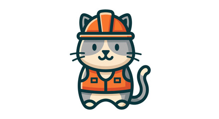 Fototapeta premium Cartoon cat construction worker illustration