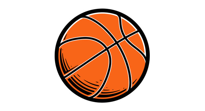 Iconic orange basketball ball with black markings, vector style badge.