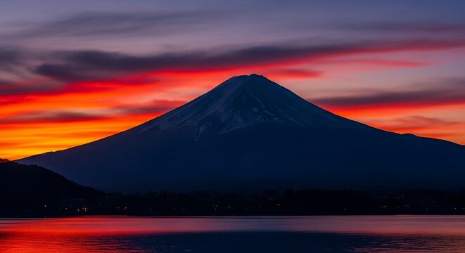 Mountain silhouette sunset reflection