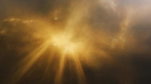 Nebula bloom radiant golden light beams diffused gas clouds cosmic cinematic ambience