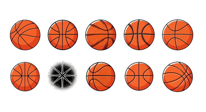 Set of orange basketball icons arranged in grid pattern.