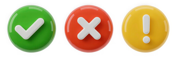 Right and wrong, acceptance and rejection concept. Round icons buttons with a check mark and cross. 3d rendering © SkTaj