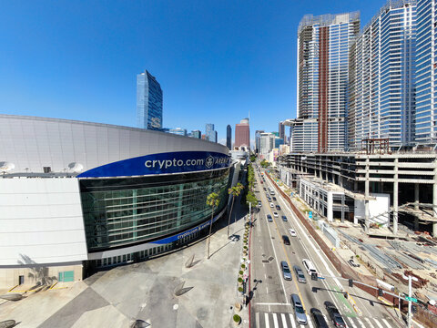 Crypto.com Arena Exterior and Figueroa Street in Downtown Los Angeles